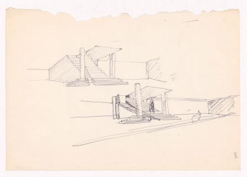 Sketch perspectives of staircases for Galeria do Antiquário, Campo Alegre, Porto, Portugal