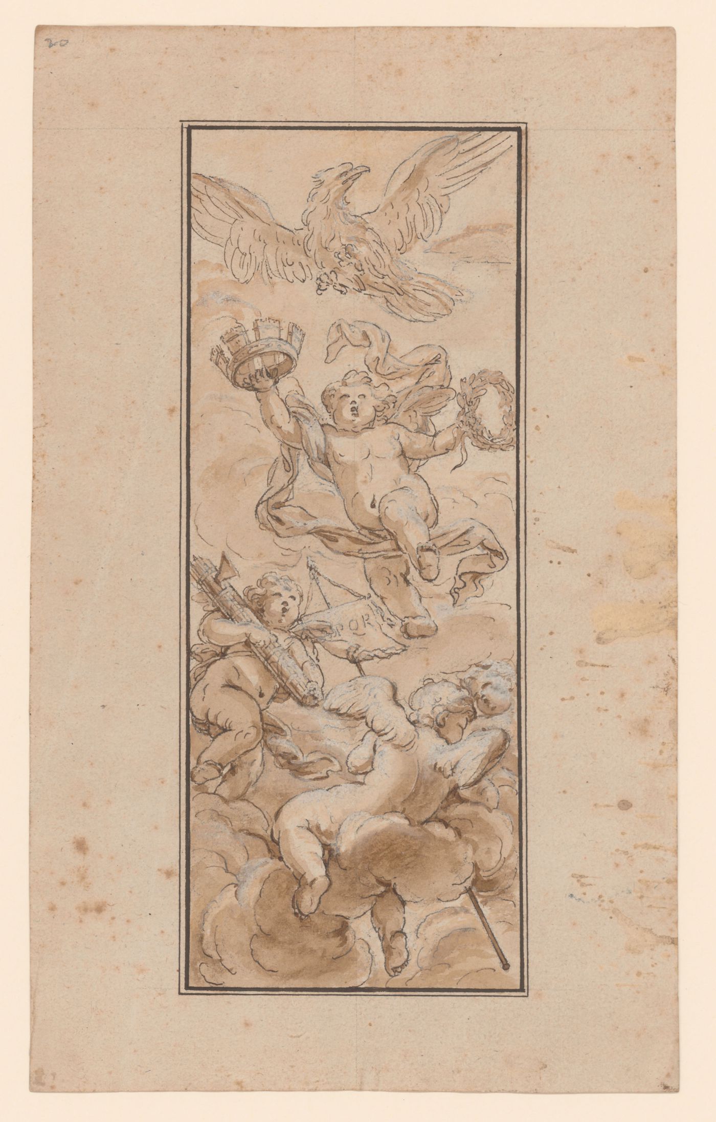 Sketch for a decorated ceiling showing putti with symbols of Rome