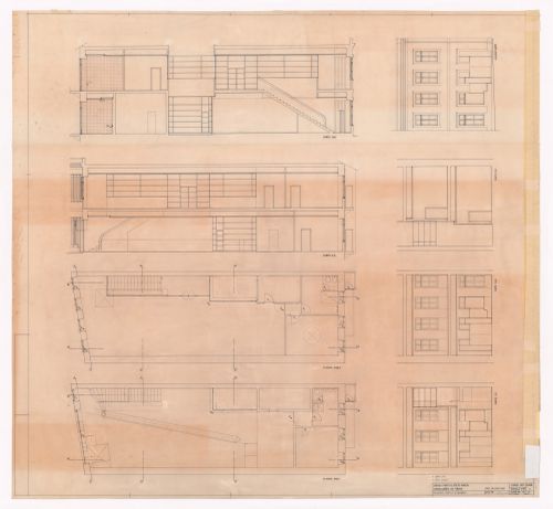 Plans, sections, and elevation for Banco Pinto & Sotto Mayor, Régua, Portugal