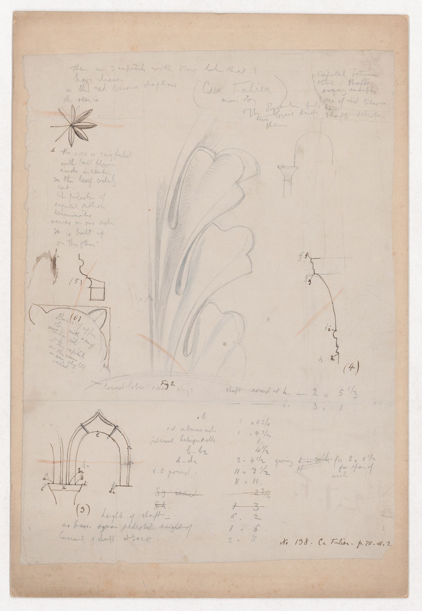Worksheet No. 138, for 'The Stones of Venice': Details of the balcony of Palazzo Falier