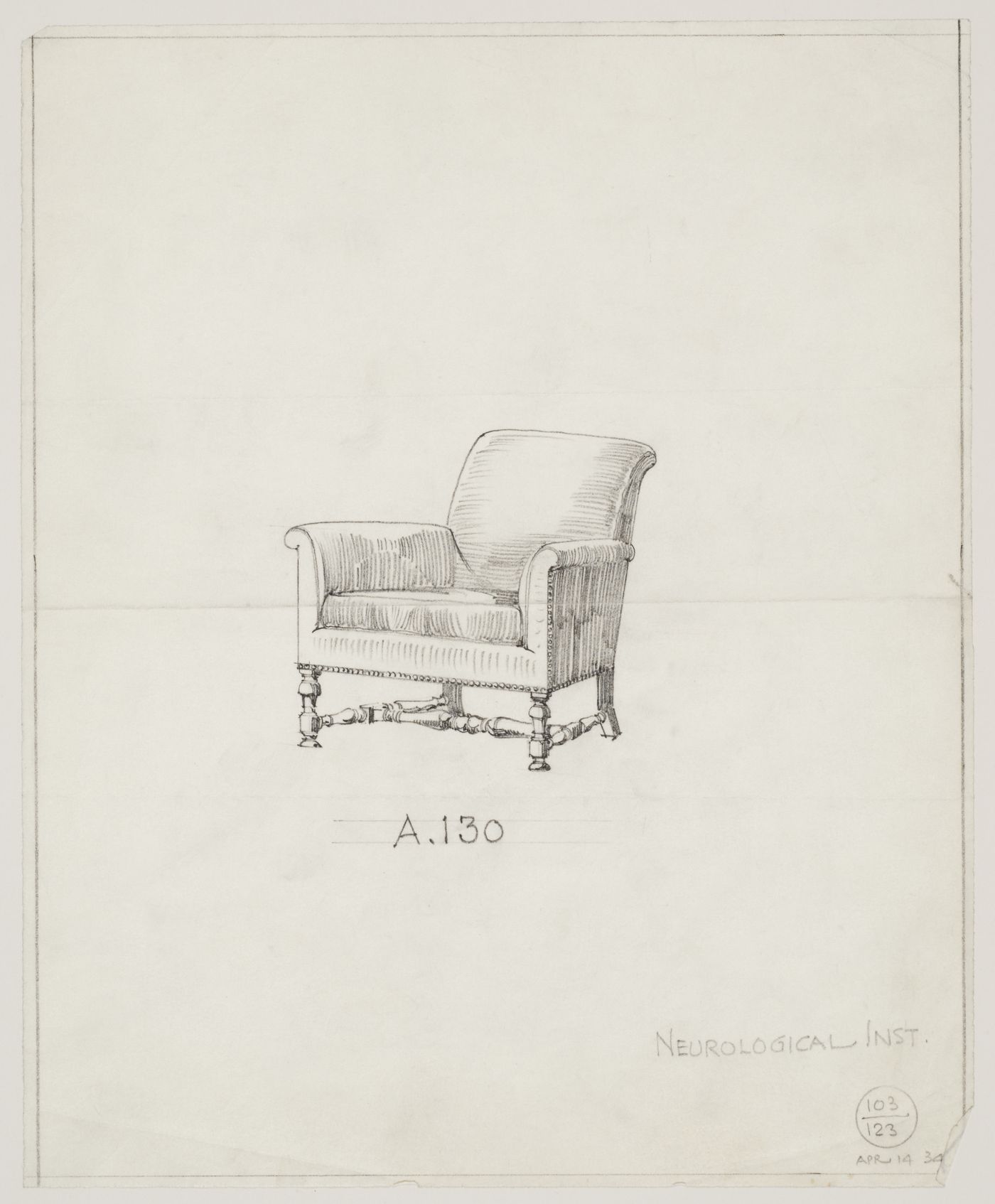 Montréal Neurological Institute, Montréal, Québec: drawing of a chair