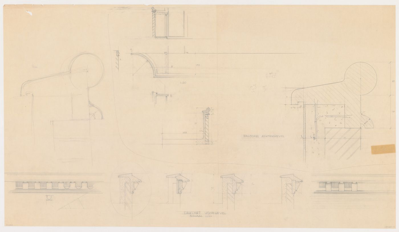 Details for balcony and roof moldings for Olveh mixed-use development, Rotterdam, Netherlands