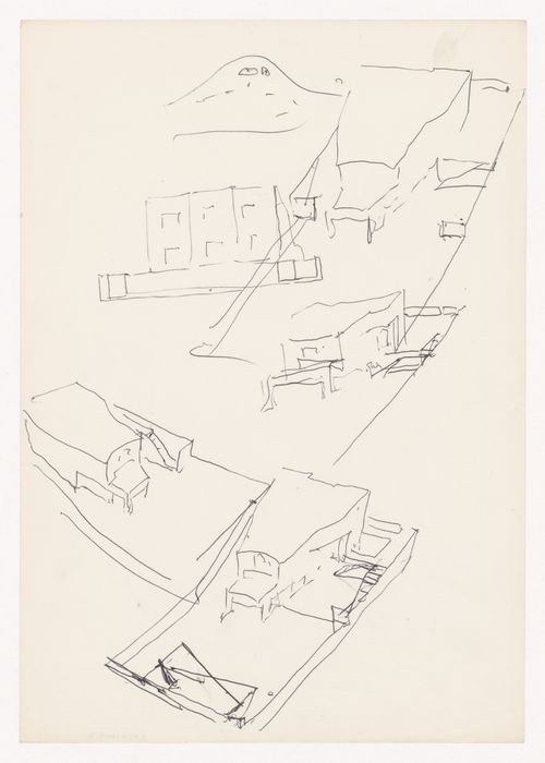 Sketch axonometrics and elevations for Casa Fernando Machado [Fernando Machado house], Porto, Portugal
