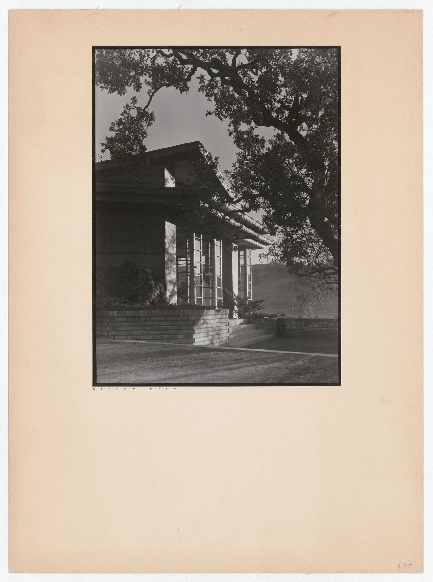 Partial view of the Hanna House showing windows, overhangs and steps, Palo Alto, California, United States