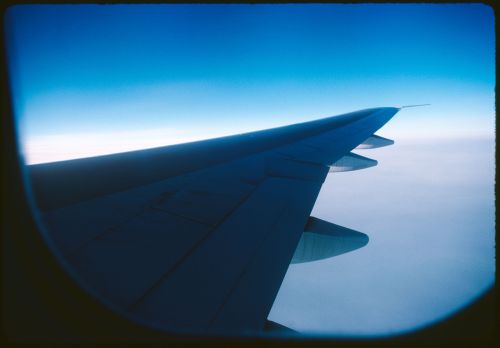 Airplane wing on a flight to Paris