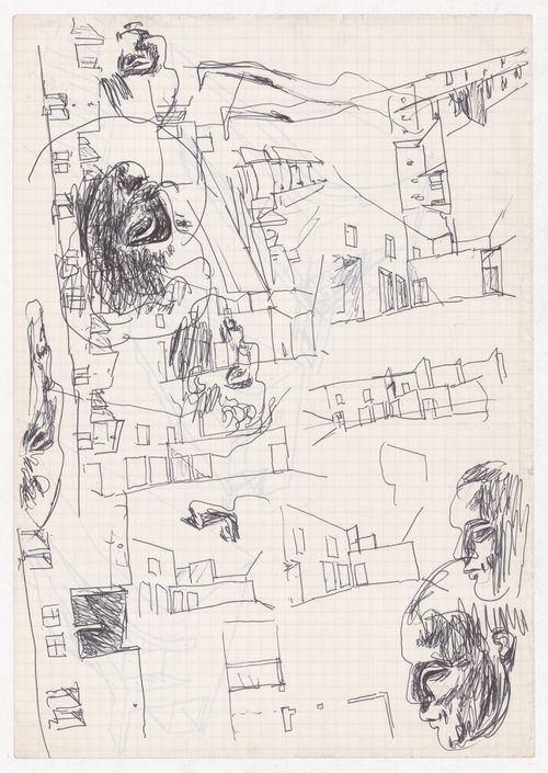 Sketch perspectives and people for Blocke 70 und 89, Kreuzberg, Fränkelufer, Berlin, Germany; verso: Sketch axonometric views for Blocke 70 und 89, Kreuzberg, Fränkelufer, Berlin, Germany