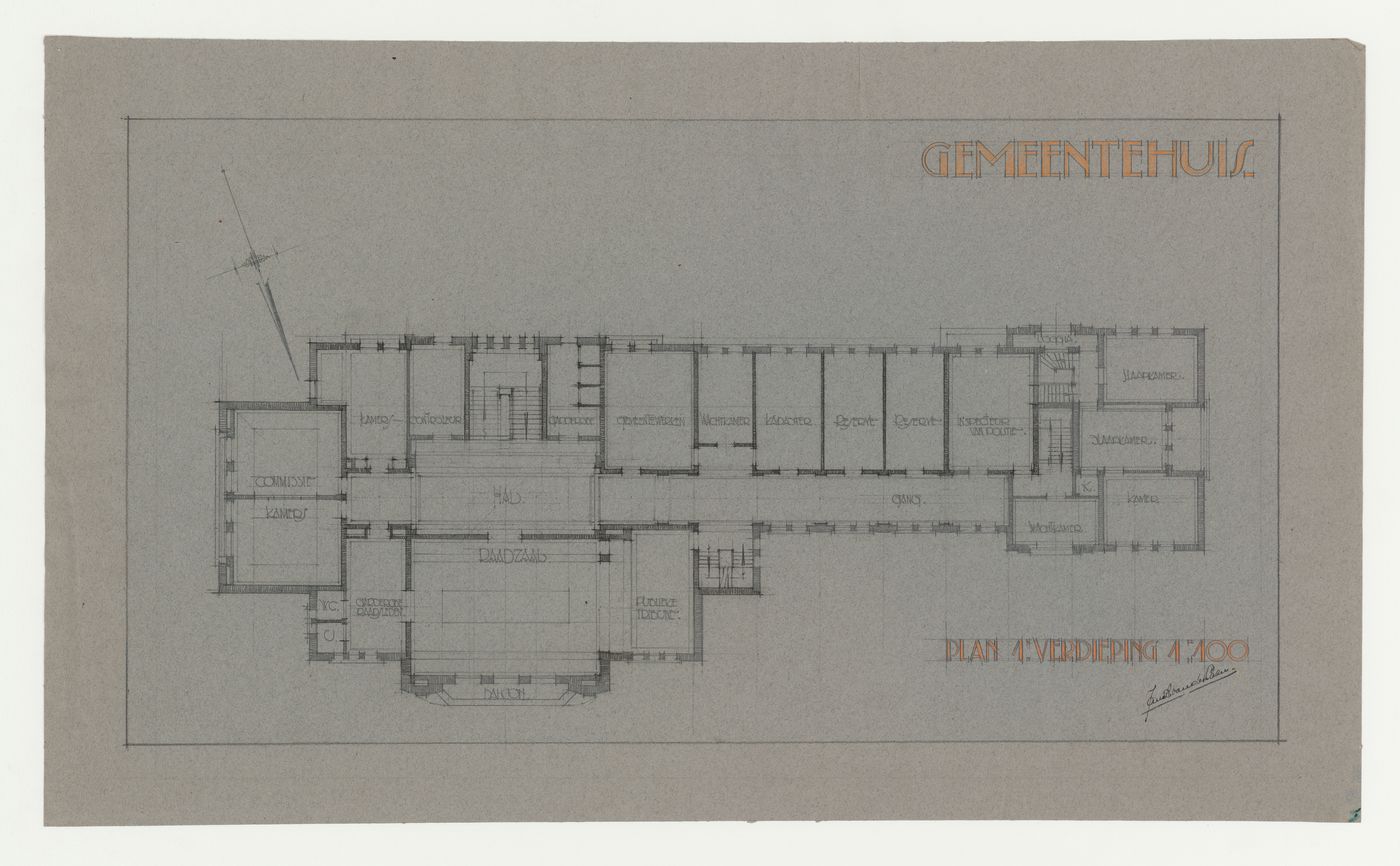 Student drawing [?] showing a first floor plan for a town hall, Netherlands