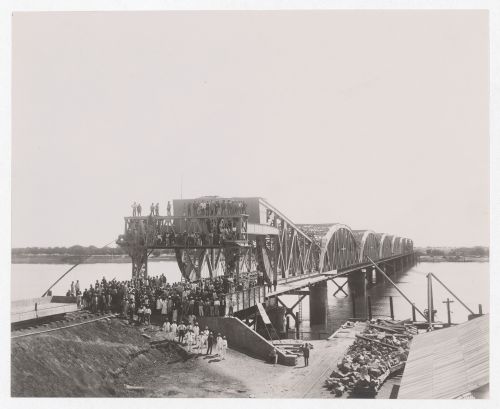 View of a group of people on the Blue Nile Road and Railway Bridge, Khartoum, Sudan