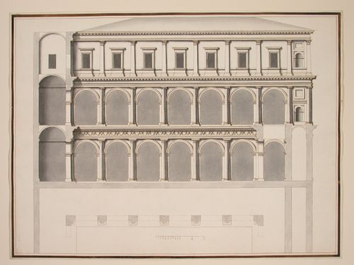 Plan, section,and elevation of the cloister of La Carità, Venice
