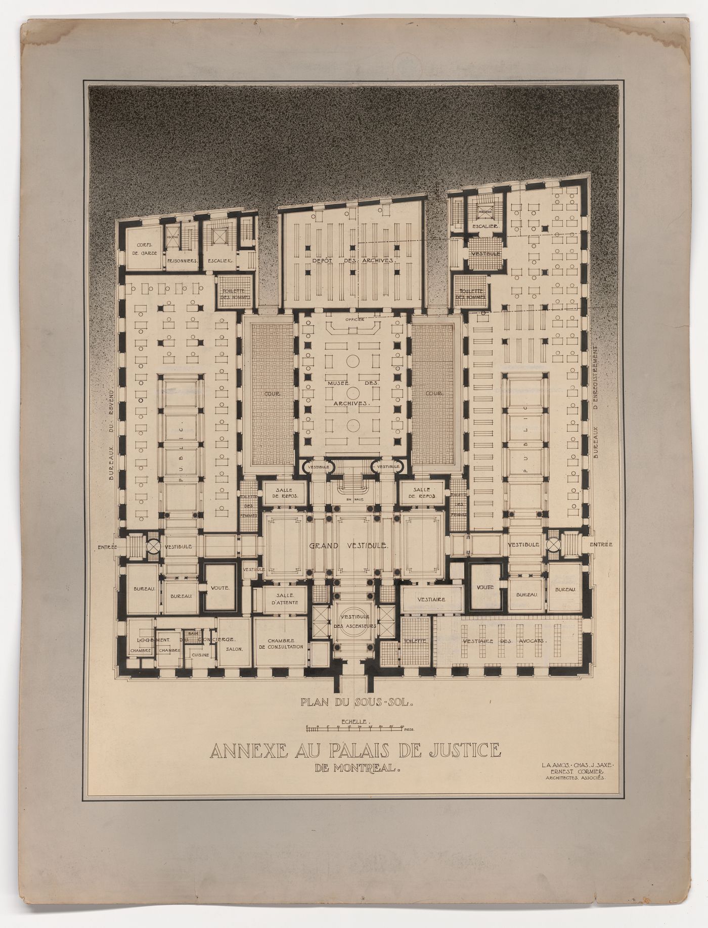 Plan du sous-sol,  Annexe au Palais de Justice de Montréal, Montréal, Canada