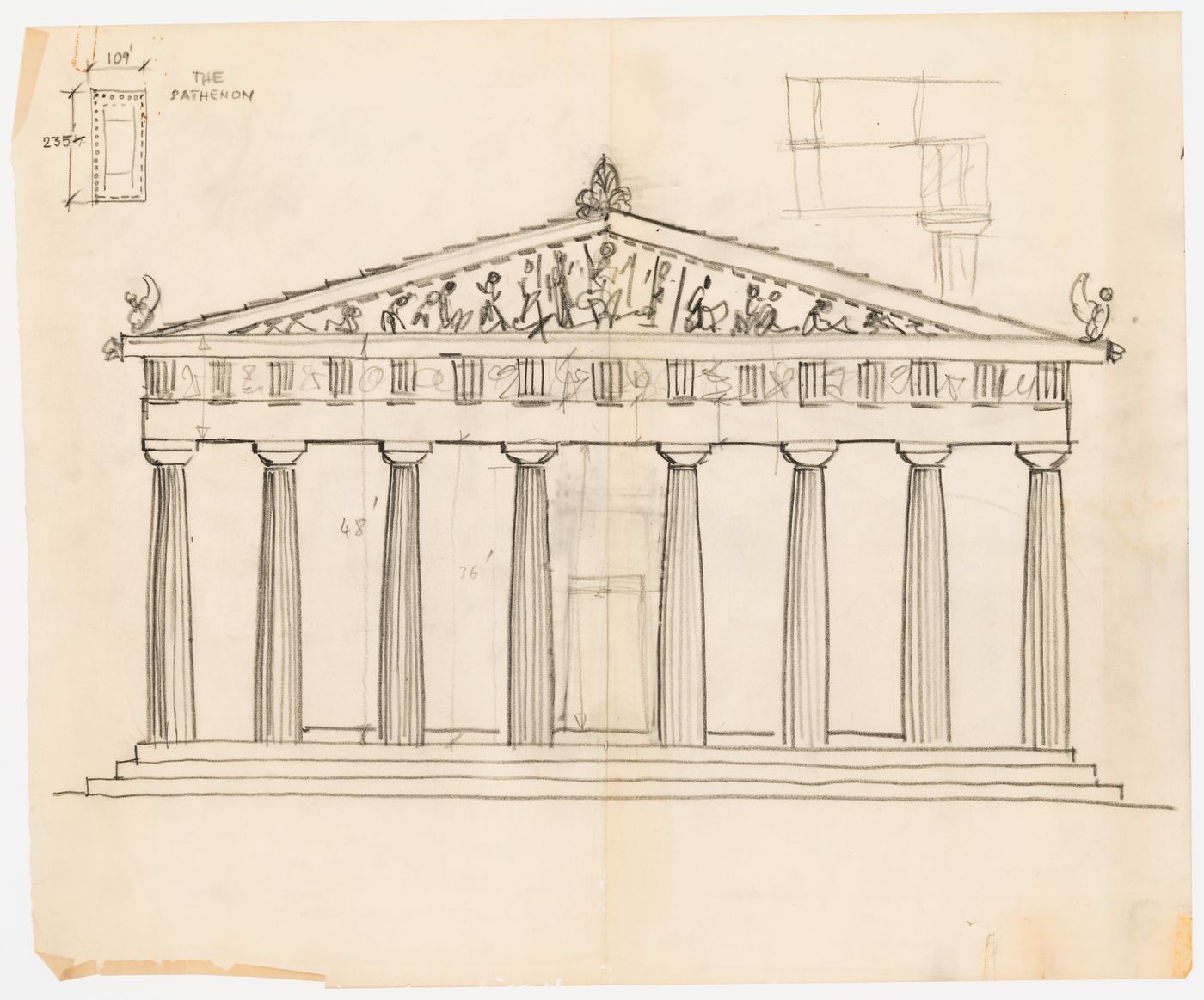 Airport, Athens, Greece: elevation with plan of the Parthenon