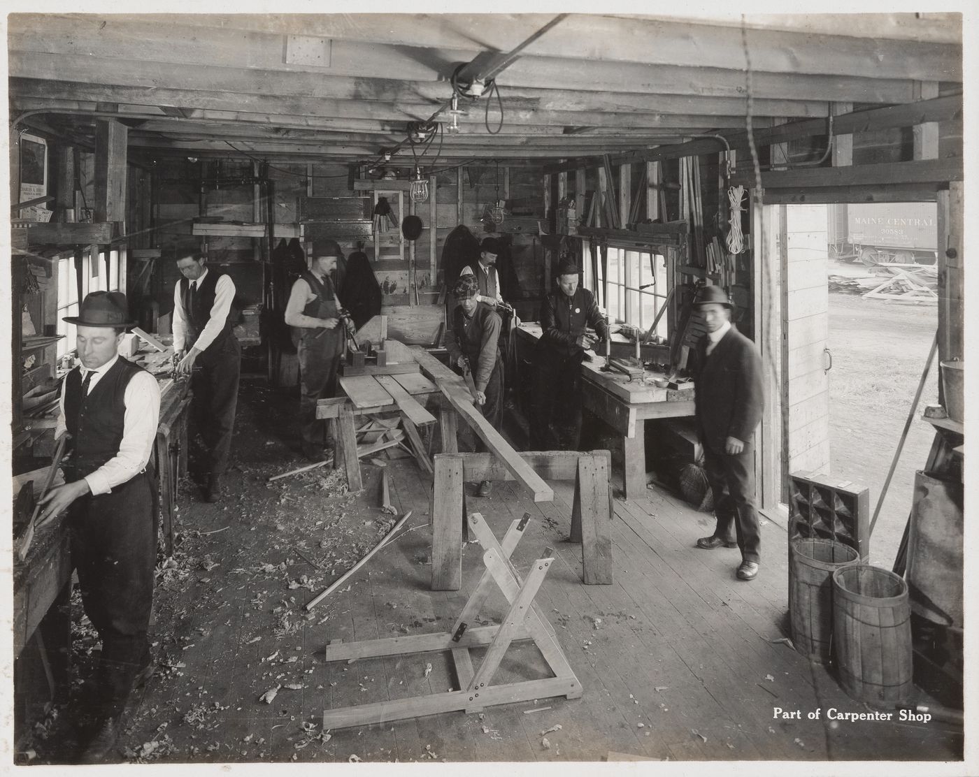 Interior view of carpenter shop at the Energite Explosives Plant No. 3, the Shell Loading Plant, Renfrew, Ontario, Canada