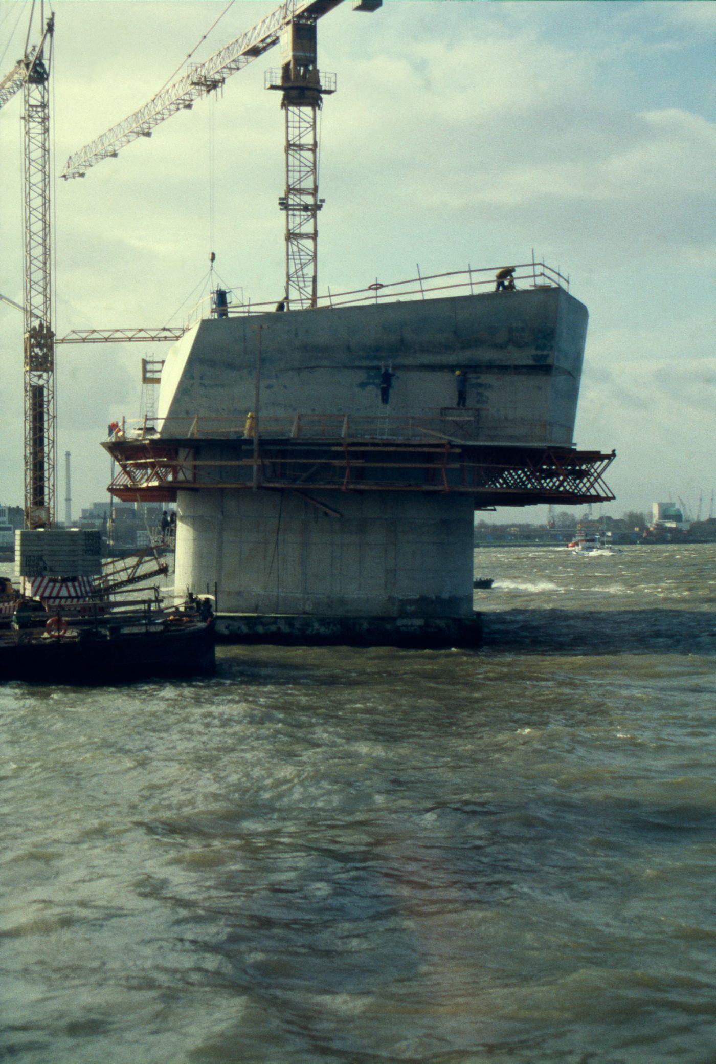 View of the fifth pier under construction, Erasmus Bridge construction, Rotterdam