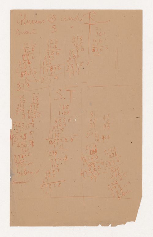 Monadnock Building, Chicago: Load calculations for concrete for columns Q, R, S and T