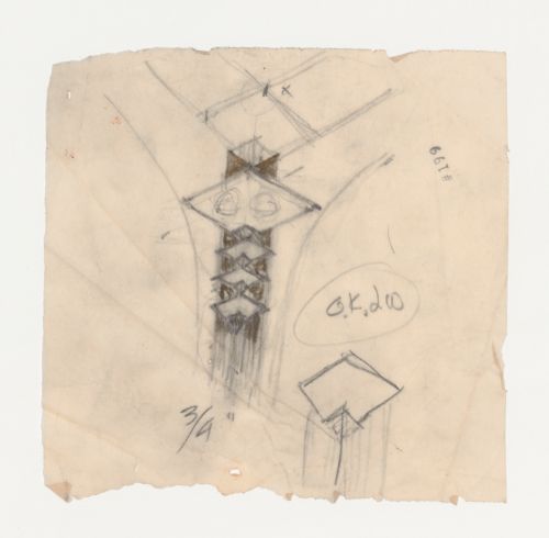 Wayfarers' Chapel, Palos Verdes, California [?]: Elevations for corner lighting fixtures, probably for the chapel