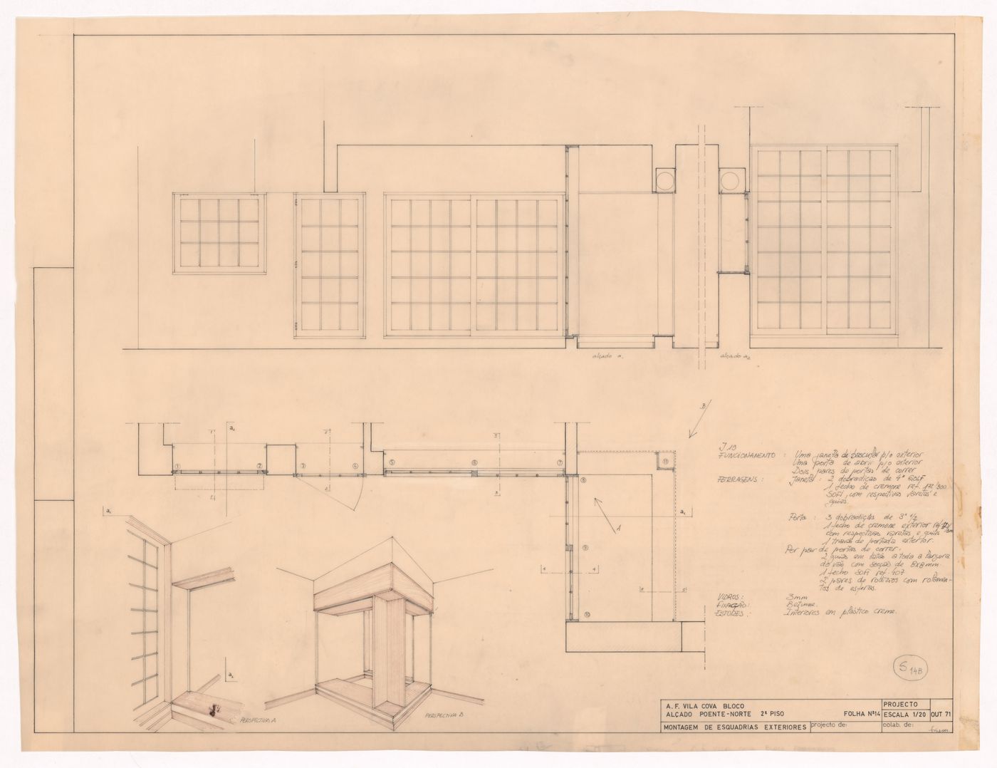 North west second floor plan, elevation, and perspectives of Conjunto Habitacional em Caxinas, Vila Cova - Vila do Conde, Portugal
