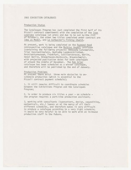 Report on production of exhibition catalogues