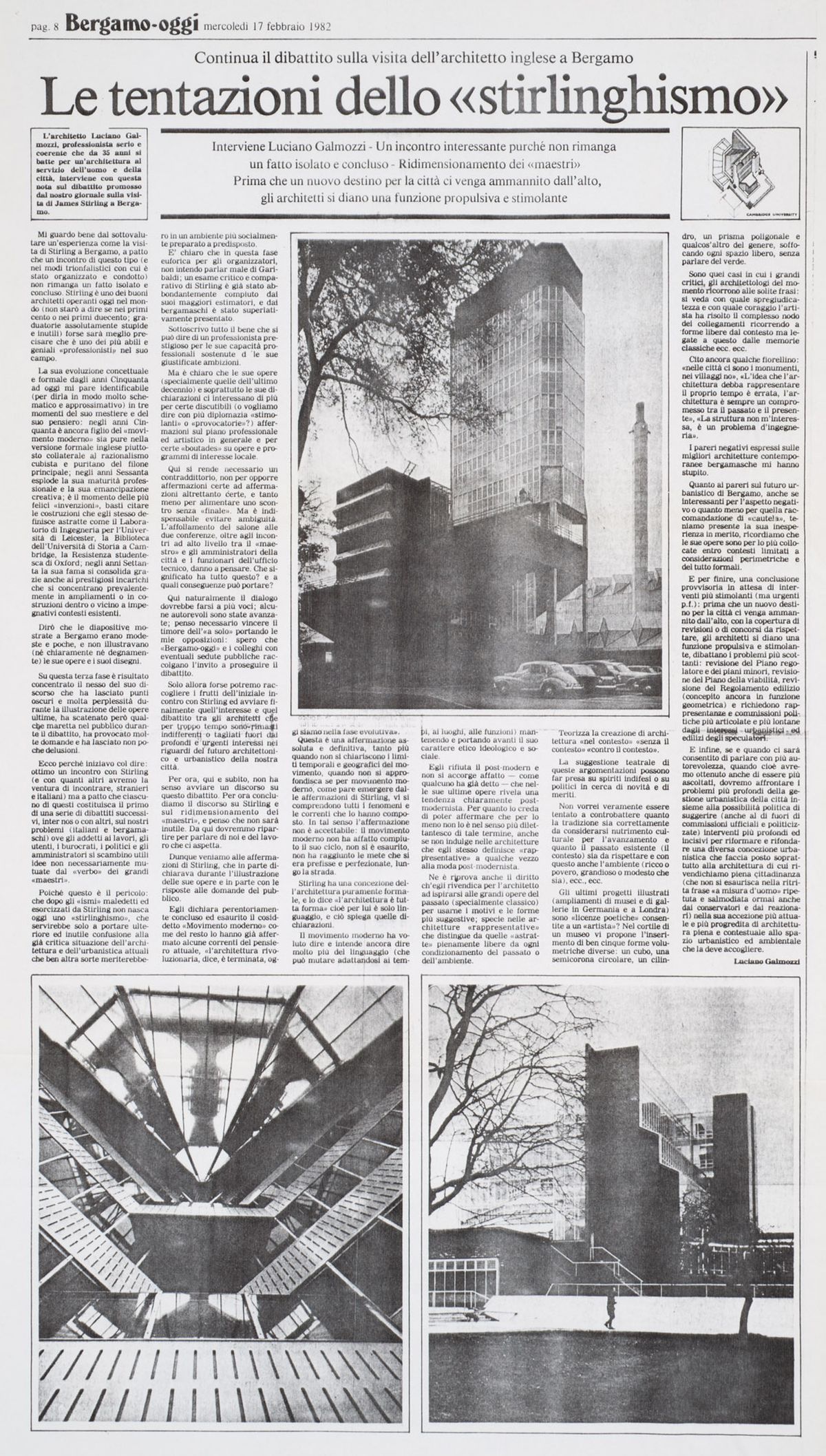 Luciano Galmozzi, reporter. Le tentazioni dello "stirlinghismo", Bergamo-oggi. February 12 1982