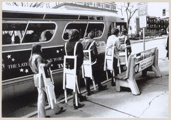 Photographs of students boarding a bus for Vestirsi Di Siede, 12 February 1971,