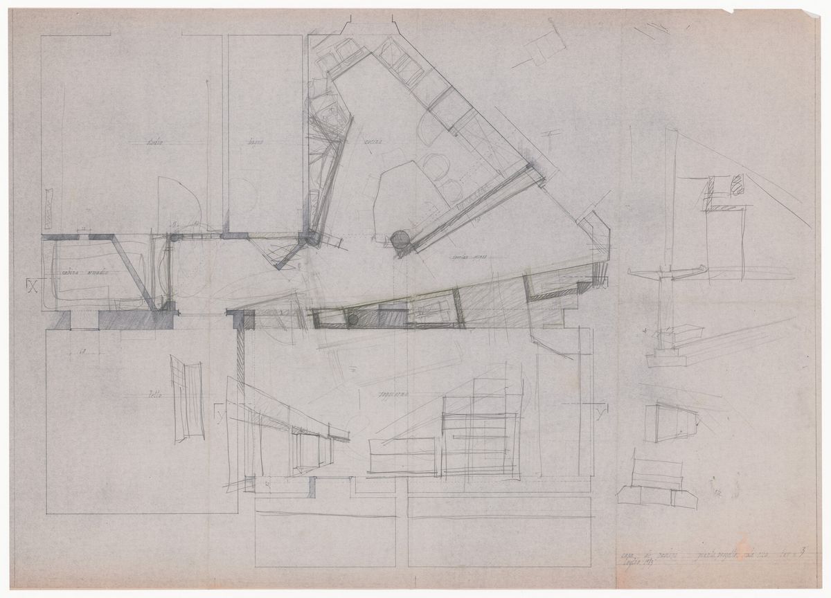Umberto Riva, Plan, perspective et coupe pour la Casa De Paolini