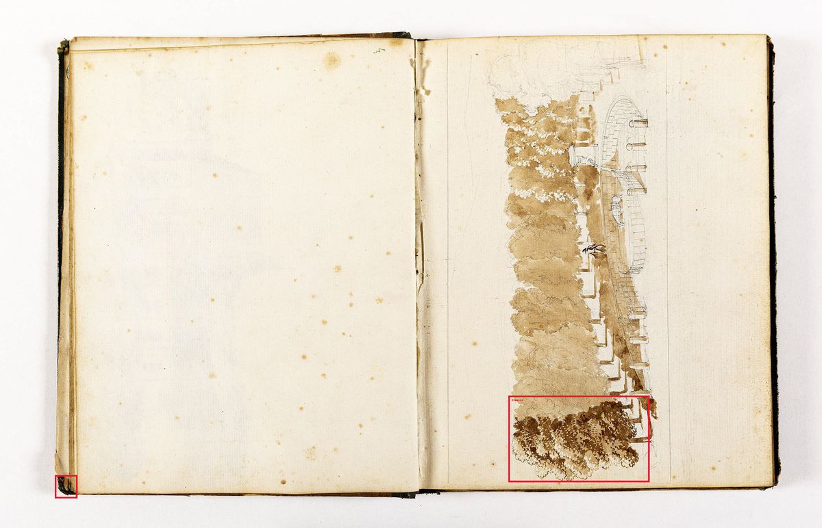 Louis-Hippolyte Lebas, landscape of man watering horse with fountain