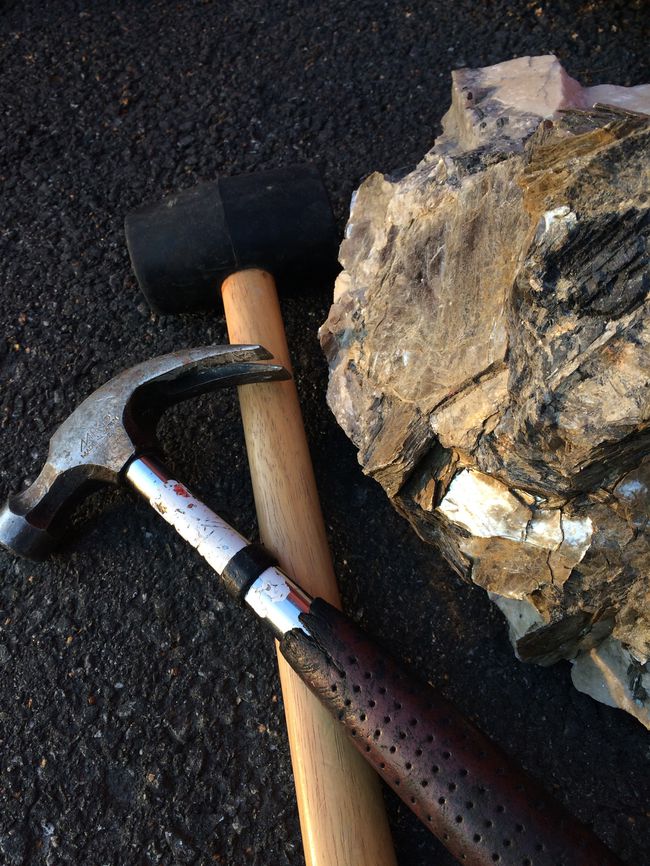 A hammer and mallet used to harvest mica