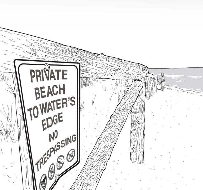 Pancarte « Plage privée jusqu’au bord de l’eau. Passage interdit », Balm Beach dans le canton de Tiny, Ontario