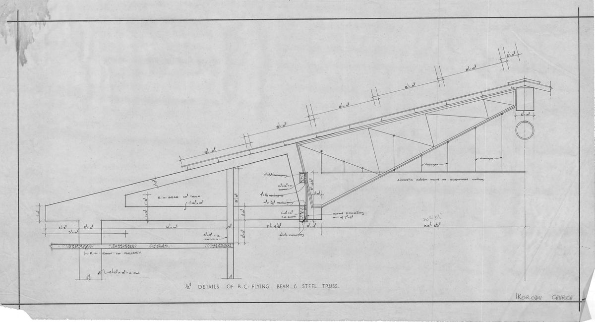 Details of flying beam and steel truss  of the Patriarch Bolaji Methodist church at Ita-Elewa in Ikorodu, Lagos State, Nigeria