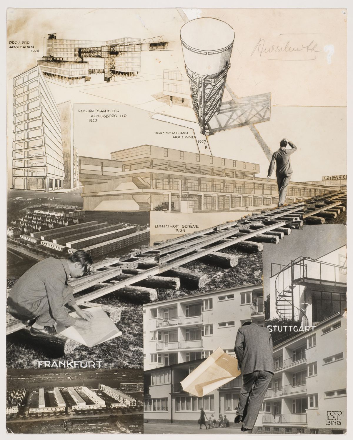 Photomontage of projects by Mart Stam from the 1920s, 1930.