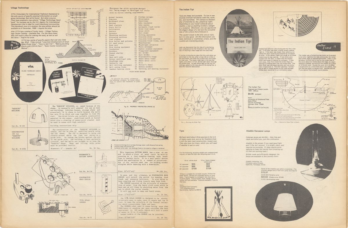 Stewart Brand et l'Institut Portola, Village Technology and The Indian Tipi (1968) dans le numéro d'automne 1970 de Whole Earth Catalog.