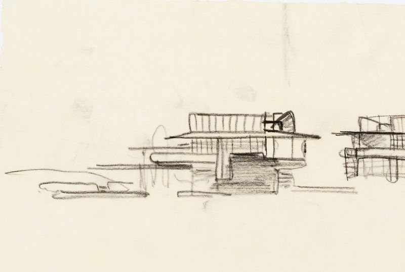 Shim-Sutcliffe Architects. Conceptual sketch, Muskoka Boathouse, Lake Muskoka, Ontario. 1996-1999
