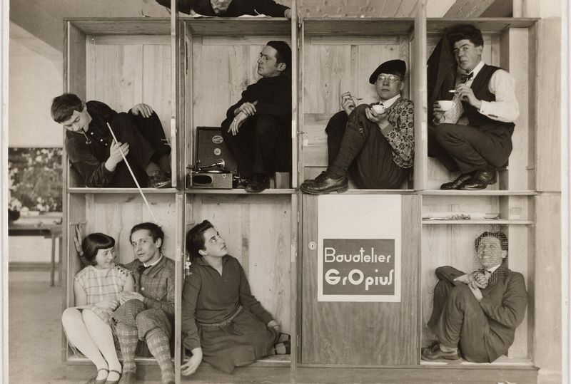 Group portrait of Walter Gropius and his students in Gropius’ Bauhaus studio