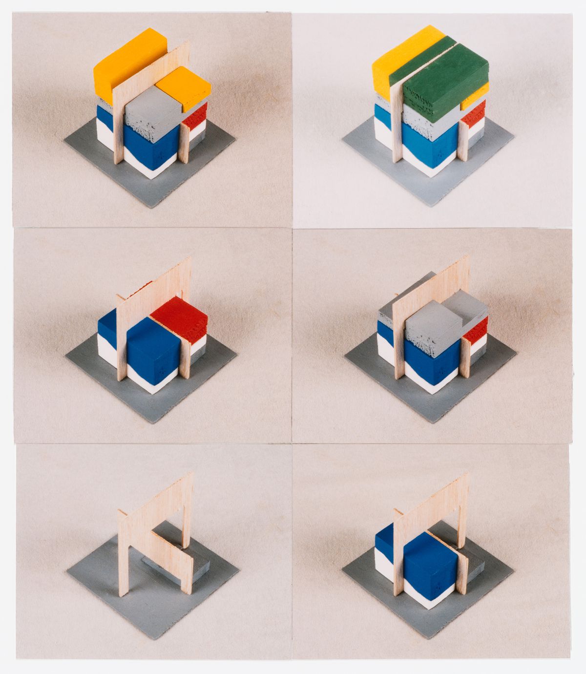 Ábalos & Herreros. Séquence photographique d'une maquette d'étude montrant le programme et la structure, Concurso Zephyr : tours hybrides autosuffisantes, Madrid, 1993–1994