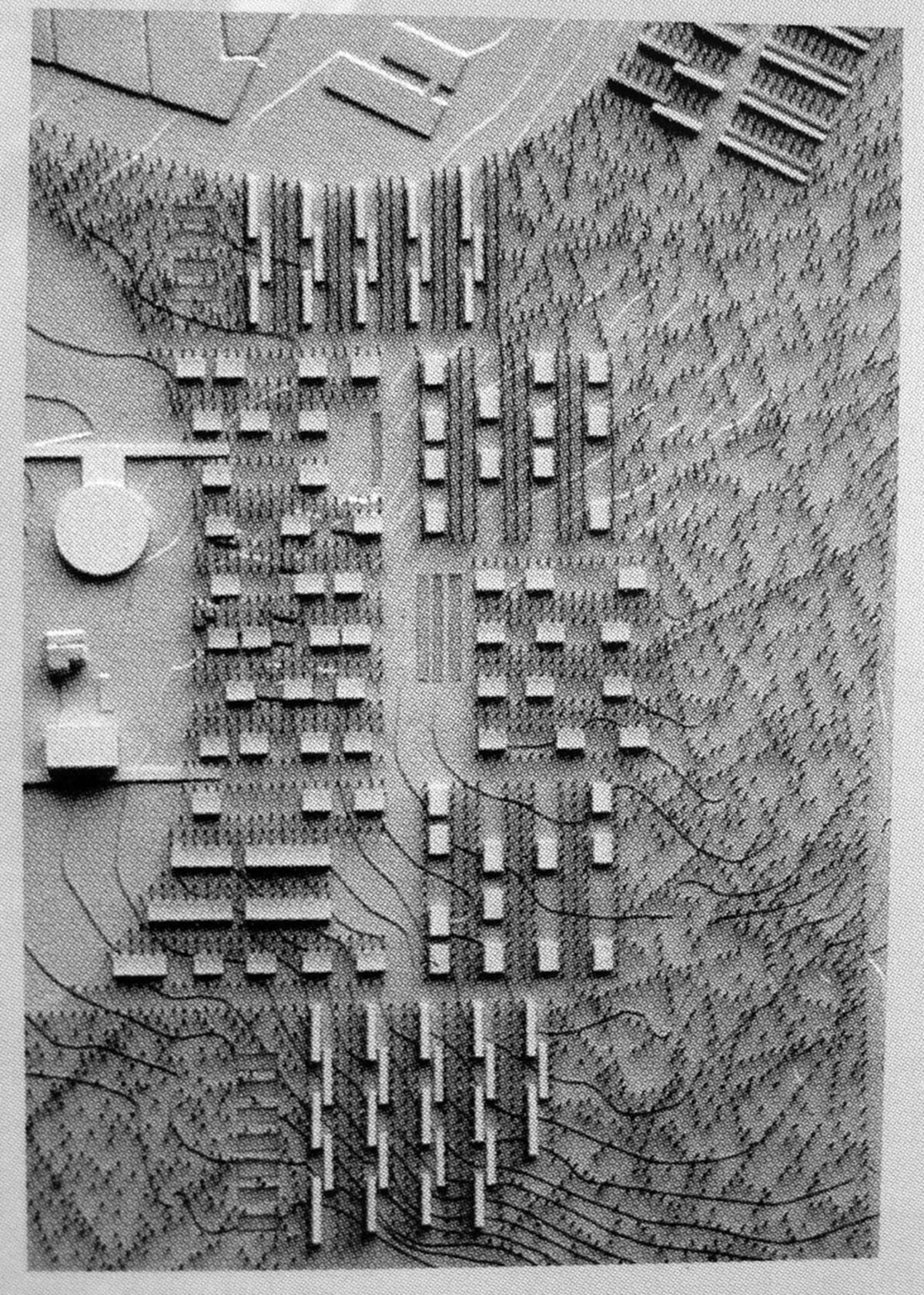 Model for a forest city, 1992, from <i>Herzog & de Meuron, urban projects</i>. (Tokyo: TN Probe, 1997)