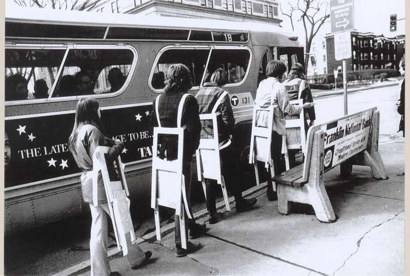 Photographs of students boarding a bus for Vestirsi Di Siede, 12 February 1971,