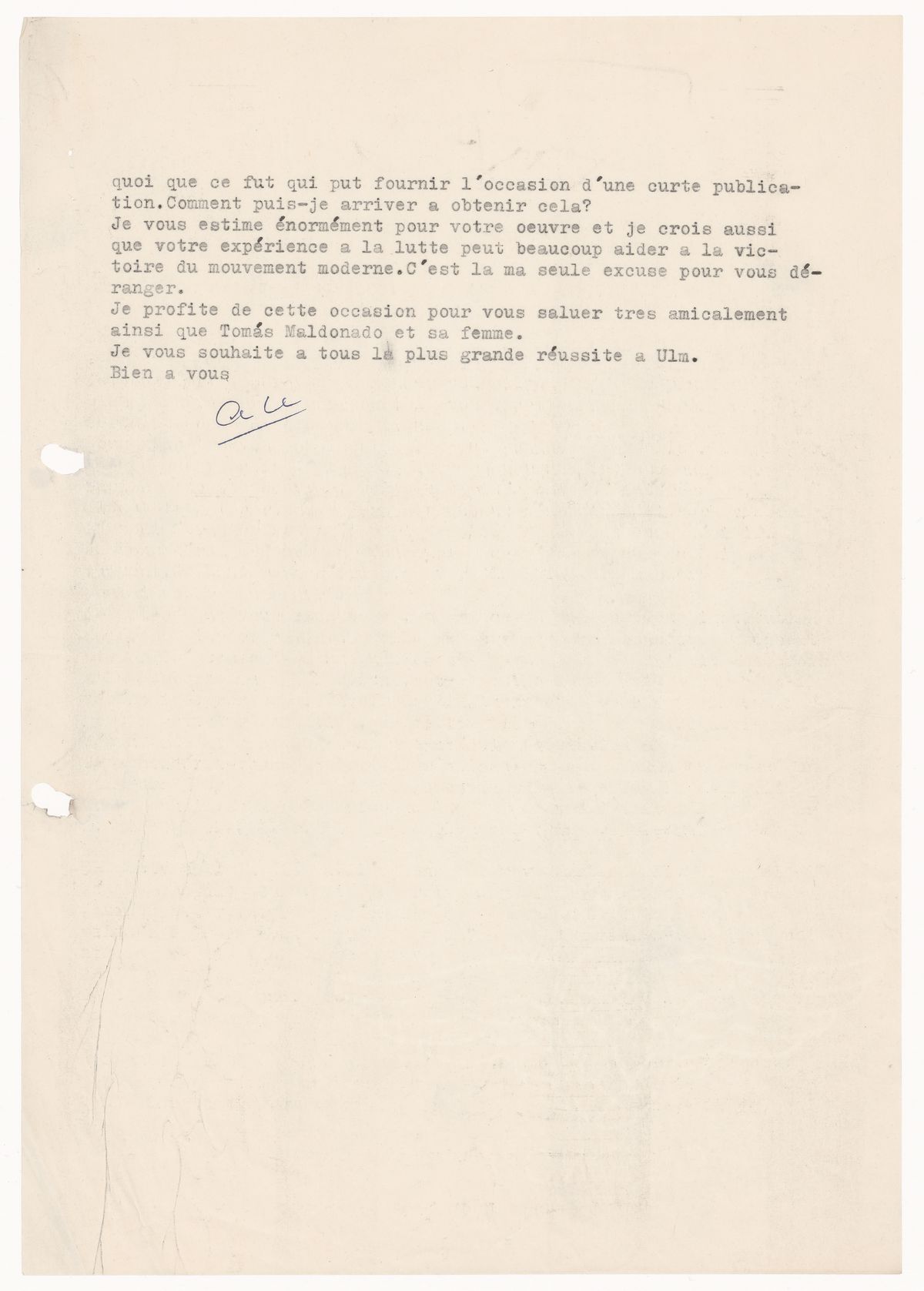 Letter from Amancio Williams to Max Bill, 4 October 1954