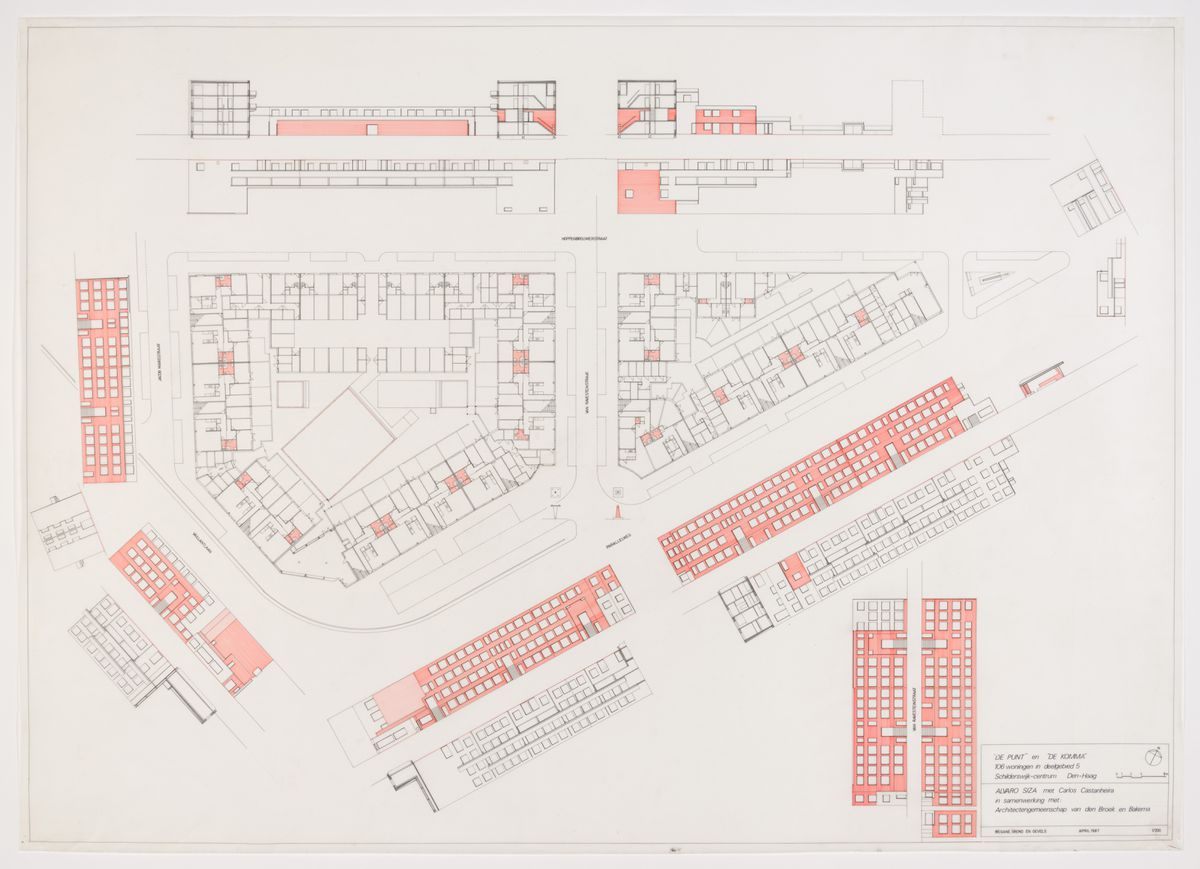 Álvaro Siza. Plans, élévations et coupes des immeubles de Punt en Komma, avril 1987