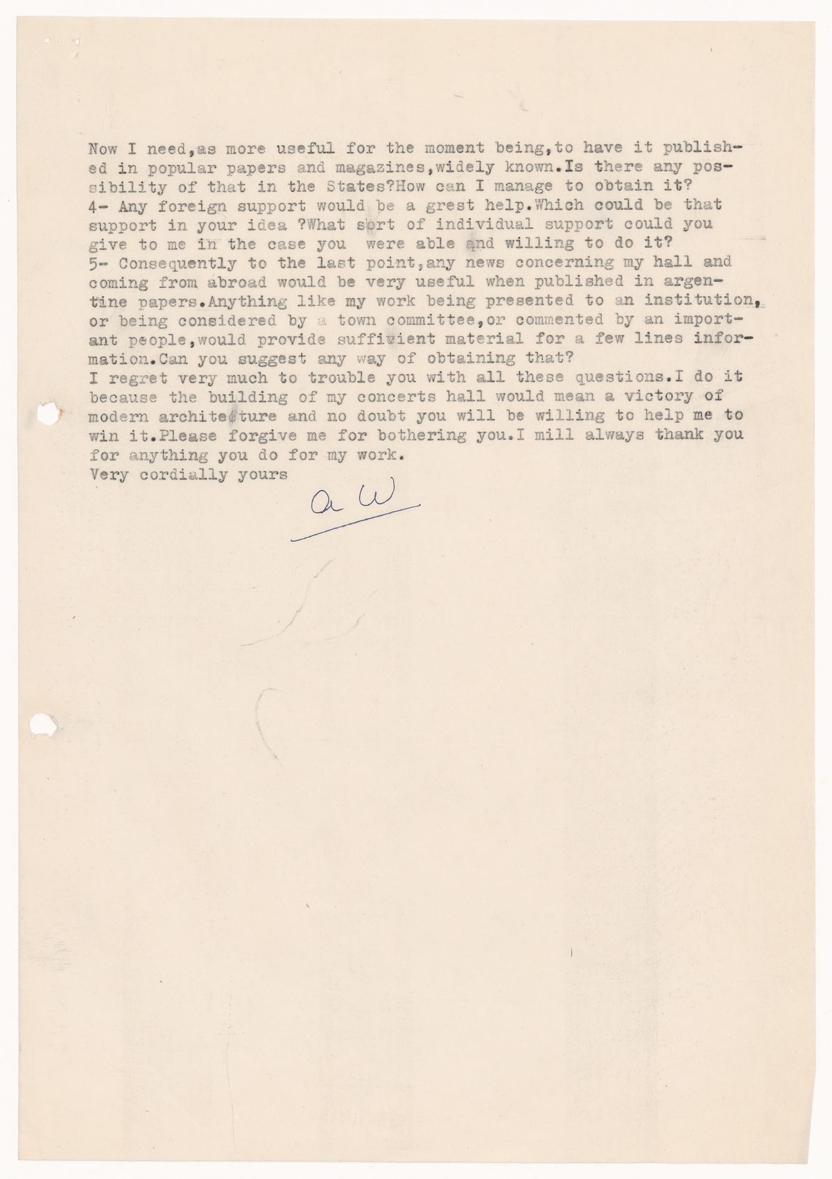 Letter from Amancio Williams to Richard Neutra, 4 October 1954