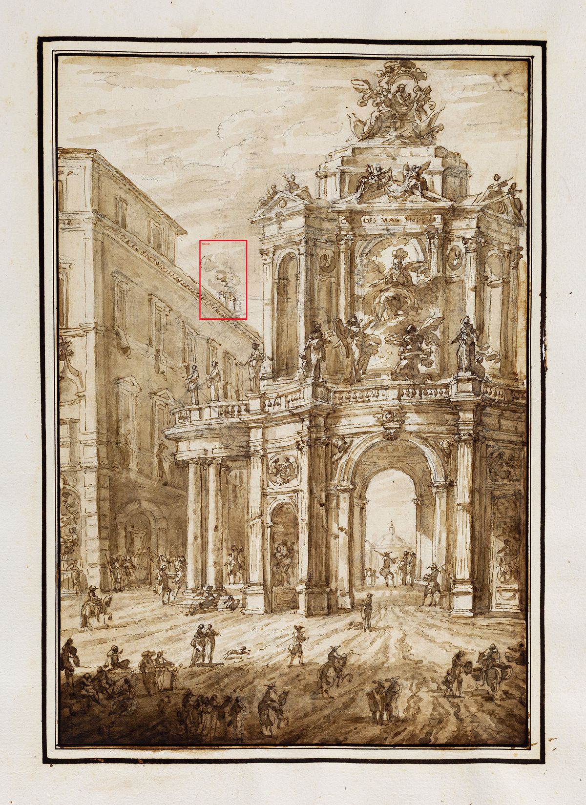 Carlo Marchionni, perspective study, triumphal arch and adjoining building