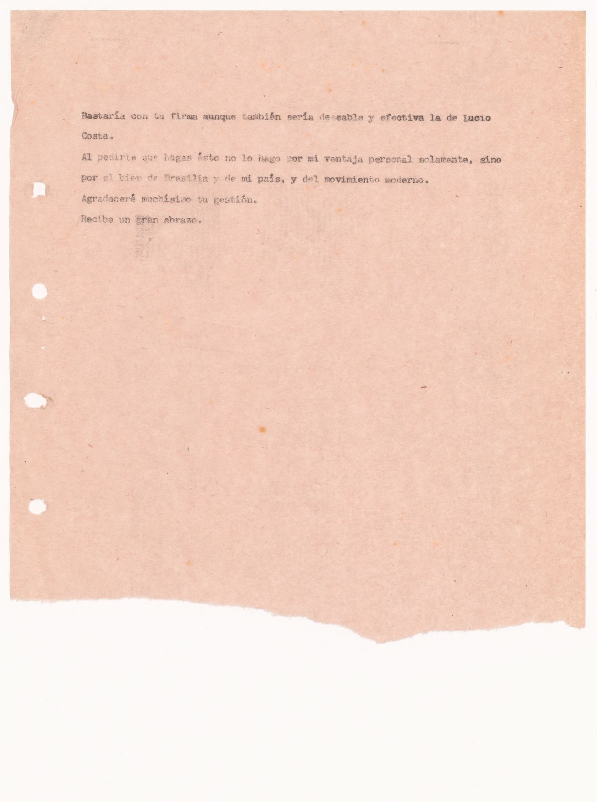 Letter from Amancio Williams to Oscar Niemeyer, c. 1960