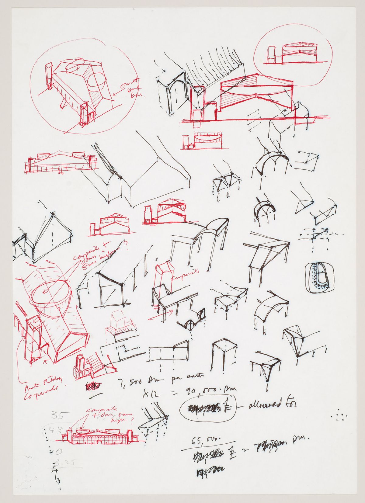 James Stirling, Michael Wilford and Associates. Biblioteca Pubblica, Latina, Italy (1979–1985): conceptual sketches