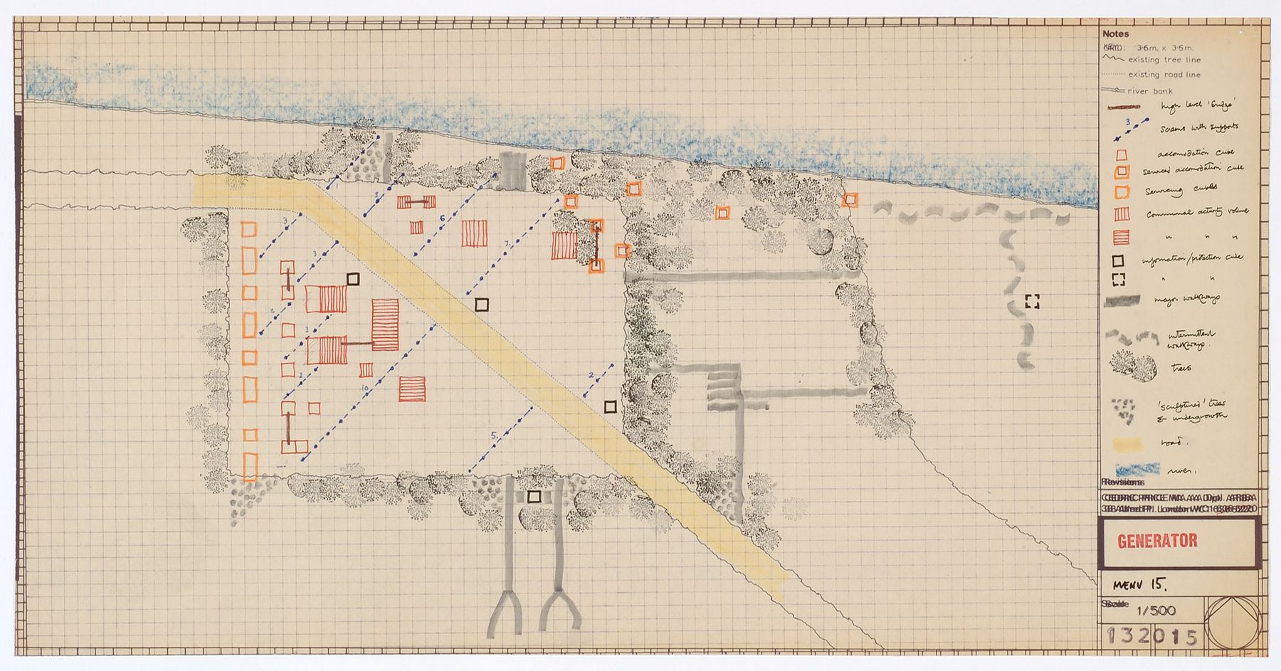 Cedric Price. Generator: Site plan with key. Between 1976 and 1979.
