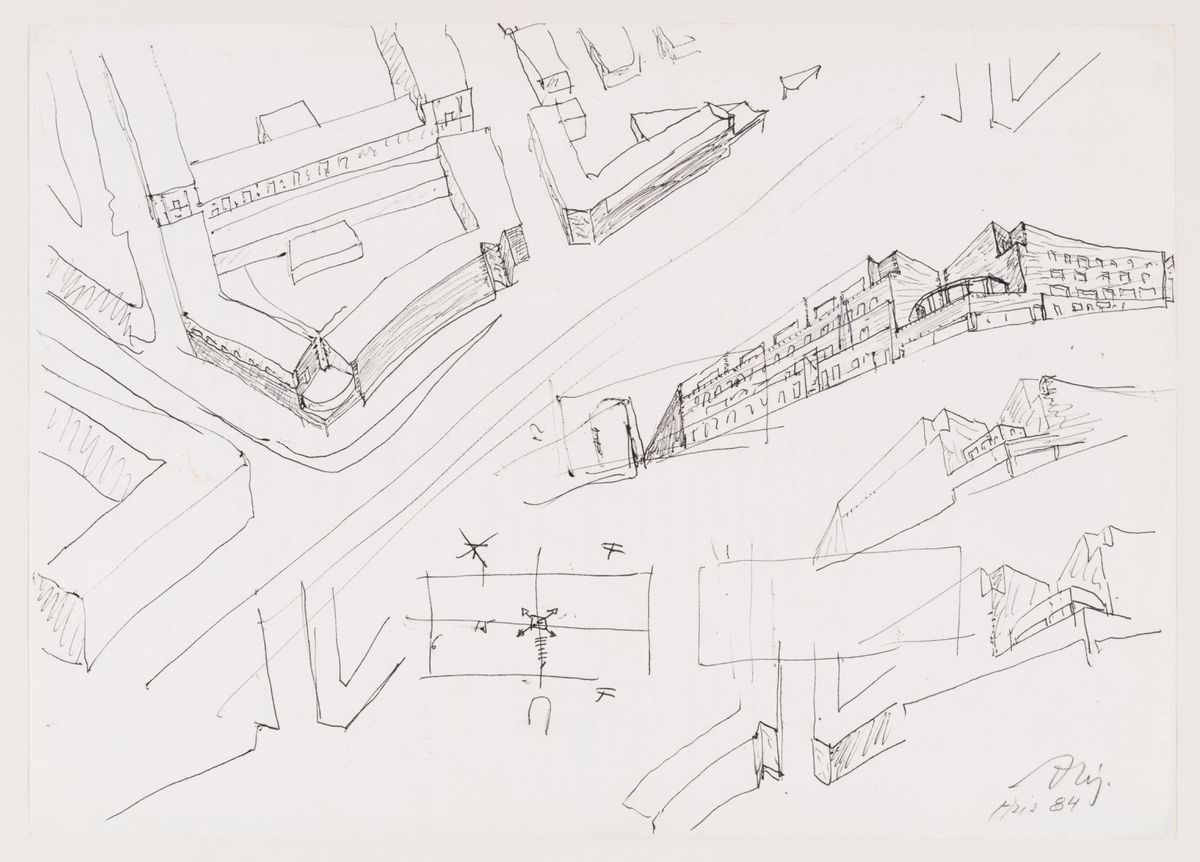 Álvaro Siza. Croquis d'îlots d'habitation et de coins d'immeuble, Punt en Komma, vers 1985