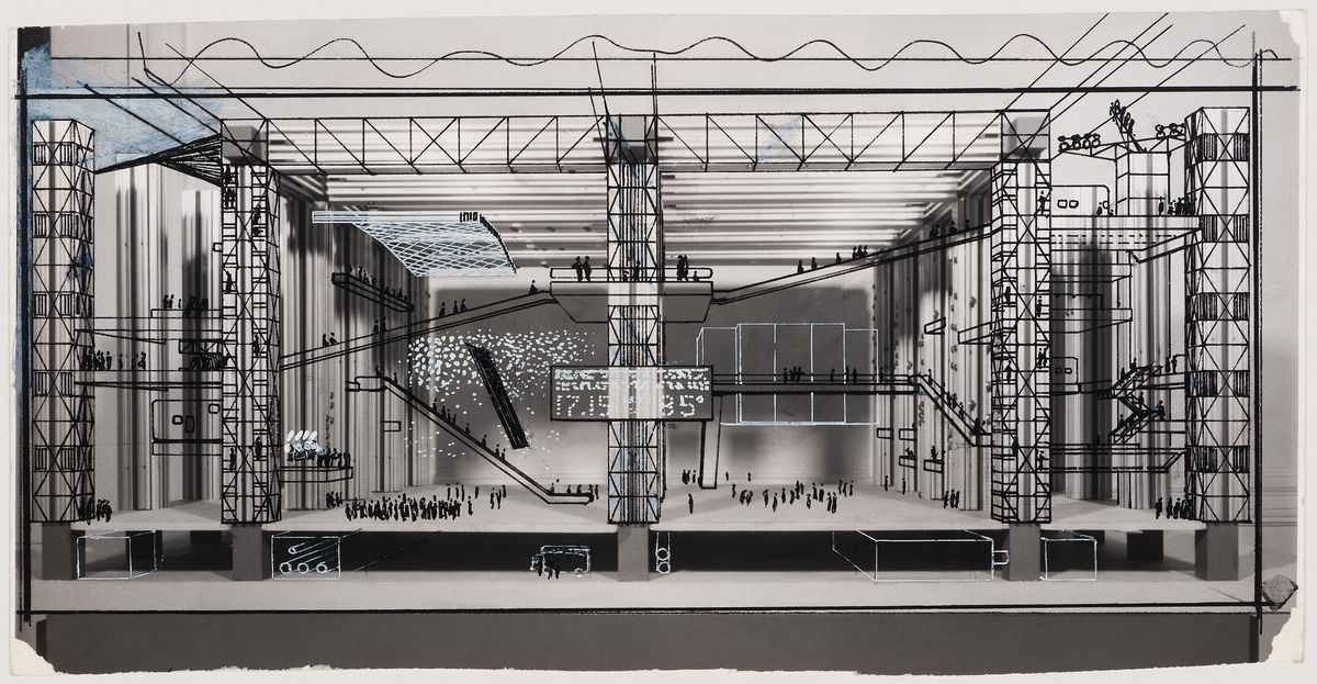 Cedric Price. Fun Palace: perspective intérieure. 1964. 