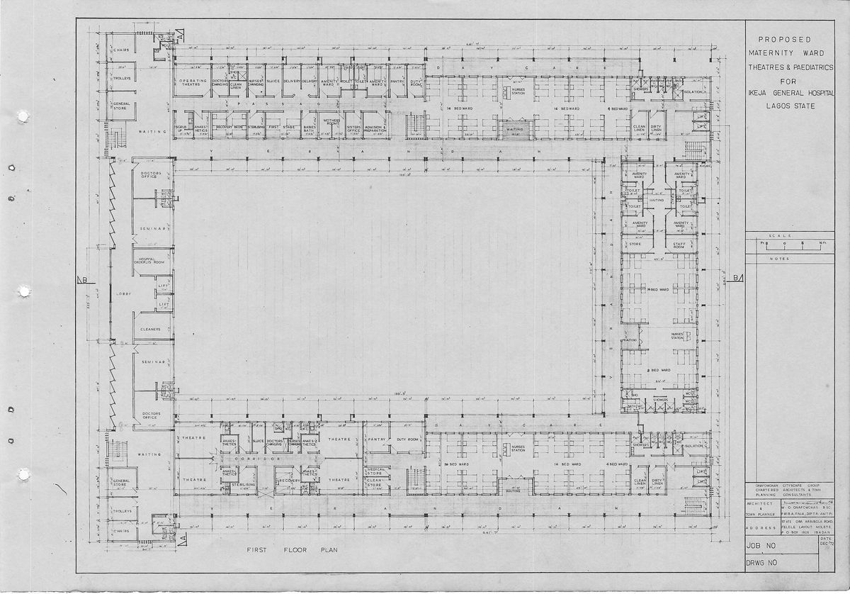 Maternity Ward Theatres Paediatrics plan of the Ikeja General Hospital Nigeria, 1972